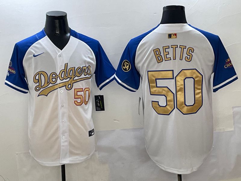 Men Los Angeles Dodgers #50 Betts White Blue Game Nike 2025 MLB Jersey style 5->los angeles dodgers->MLB Jersey
